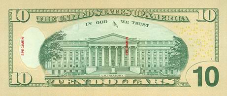 Фото новой банкноты 10 долларов оборотная сторона